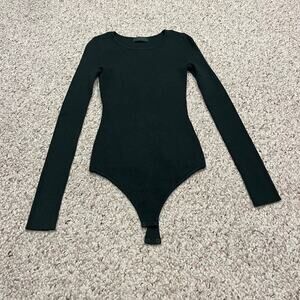 Nuuds Long Sleeve Ribbed Bodysuit Dark Green S Classic Comfort Stretch Basic